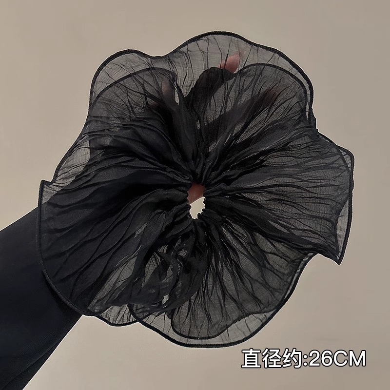 Anillo de pelo de intestino grueso súper grande coreano para mujer 2025 nuevo estilo de alta gama cordón de pelo de encaje plisado temperamento dulce cuerda de cabeza de flor