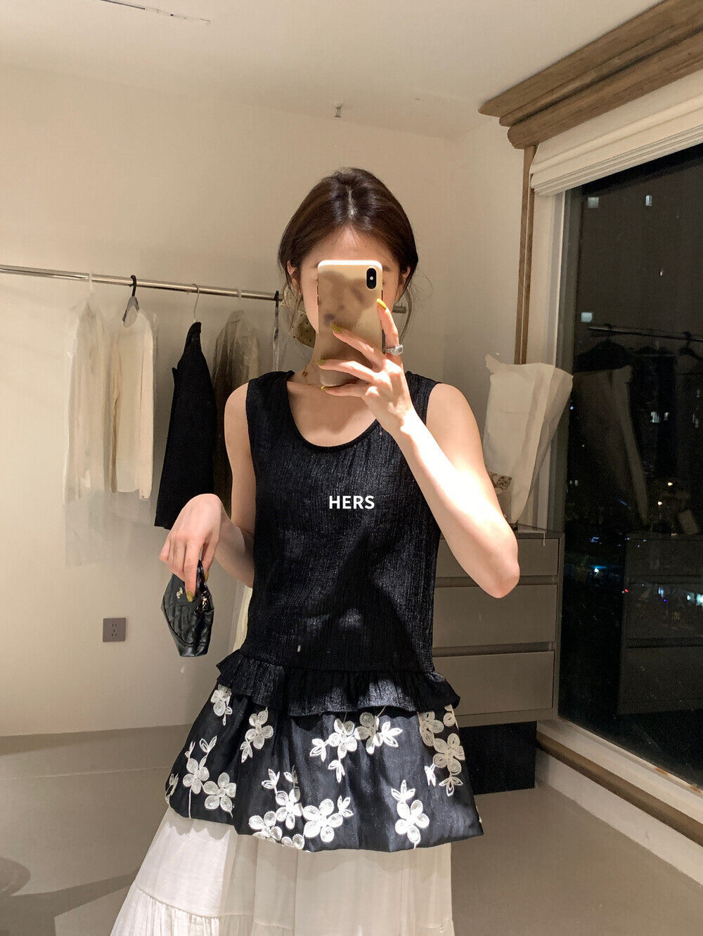Áo hai dây nữ phong cách Bohemian thêu hoa, viền ren xếp tầng — Champagne màu, màu đen chi tiết 7