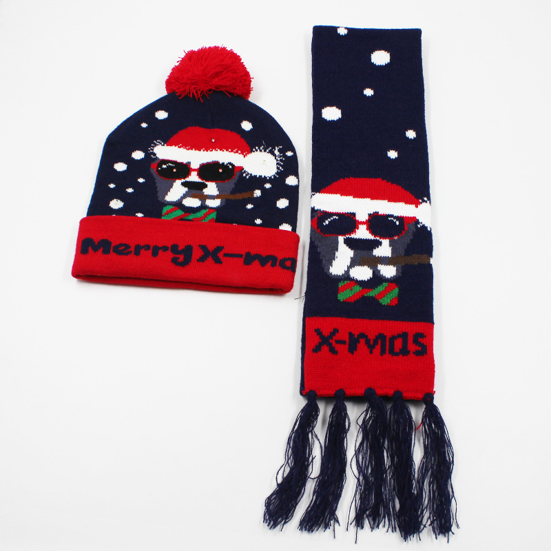Fabricante transfronterizo de gorros navideños europeos y americanos tejidos en jacquard, gorros navideños de lana con luces LED, gorros navideños con pompón y bufandas. image 67