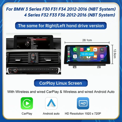 Suitable for BMW 3/4 Car display - 1025inch-suitable-for-bmw-3-series-4-series-2012-2016-nbt-system-right-hand-drive-cars