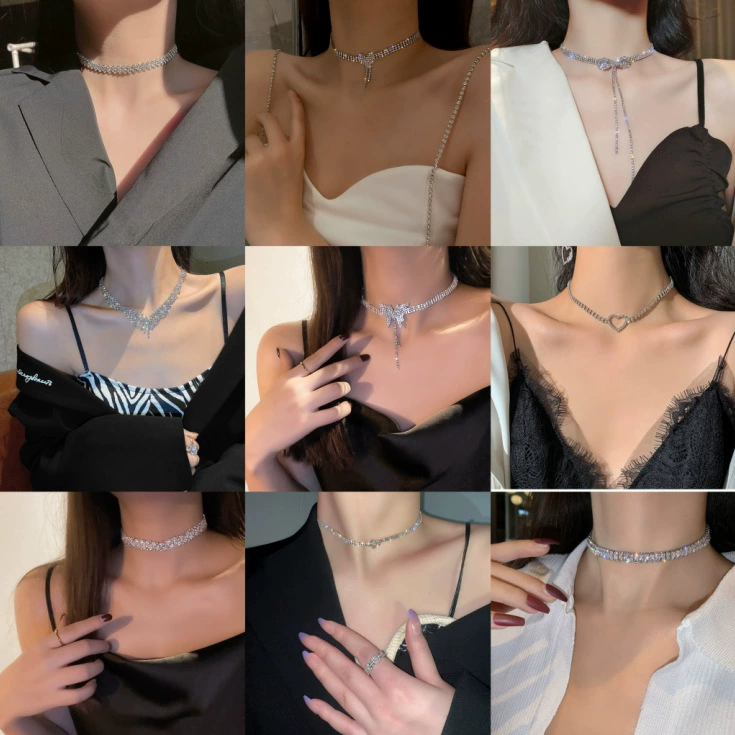 Южная Корея Dongdaemun полное бриллиантовое ожерелье онлайн-знаменитости Высококачественная цепочка-бабочка на ключицу Ожерелье Личность в холодном стиле аксессуары