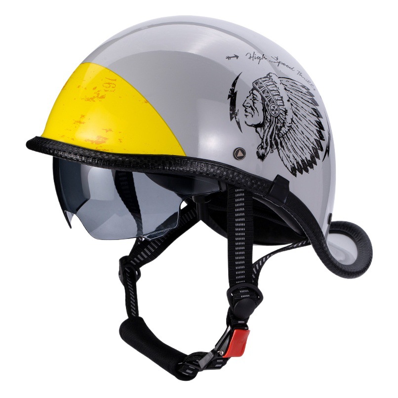 Casco de motocicleta eléctrica retro medio casco hombres y mujeres casco de primicia casco de motocicleta primavera y verano casco de seguridad de batería eléctrica