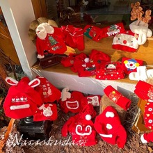 冬季童裝新款聖誕節老人麋鹿加絨圓領衛衣兒童過年紅色上衣