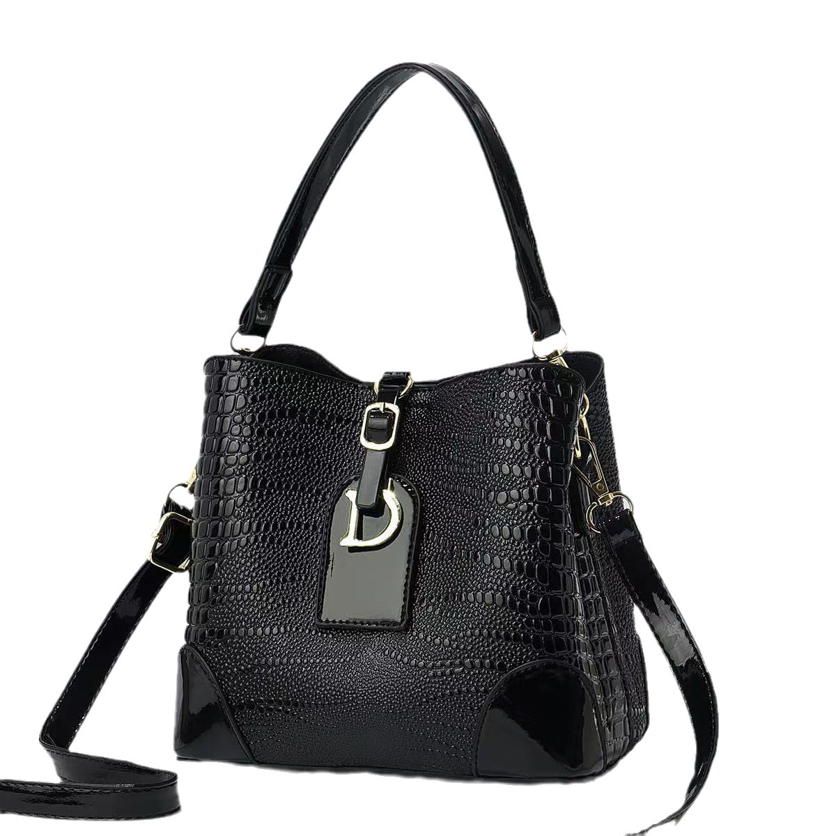 Bolso de cubo de cuero brillante Taizhou bolso de mujer bag con patrón de cocodrilo bolso de hombro de comercio exterior bolso de mensajero de textura bags