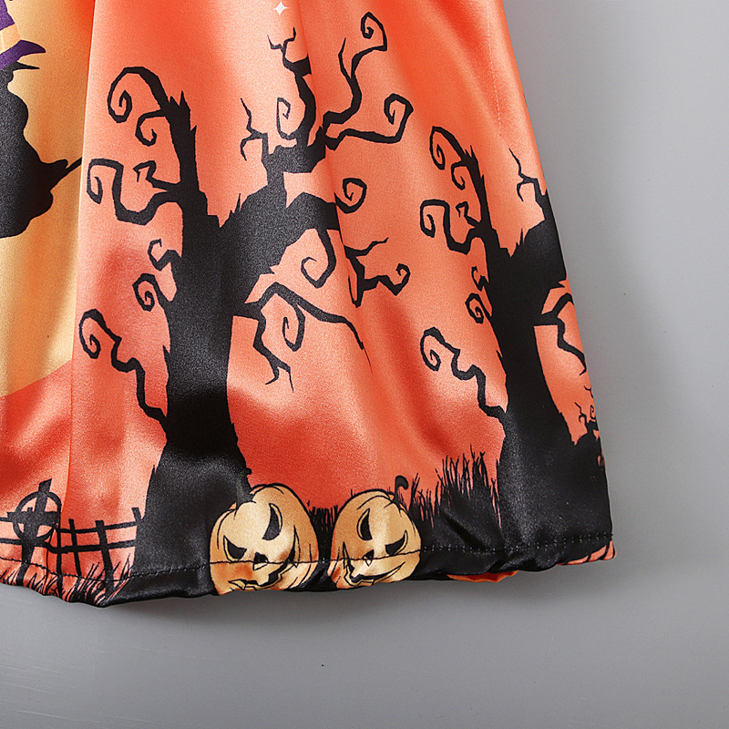 Halloween Fashion Pumpkin Tree Bat Net Yarn Polyester Girls Dressespicture4
