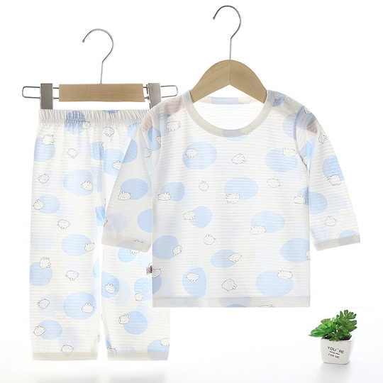 Baby Home Air Conditioning Set Children's Pajamas Thin Summer Clothes Cotton Baby Long Sleeve Boys and Girls Spring and Autumn