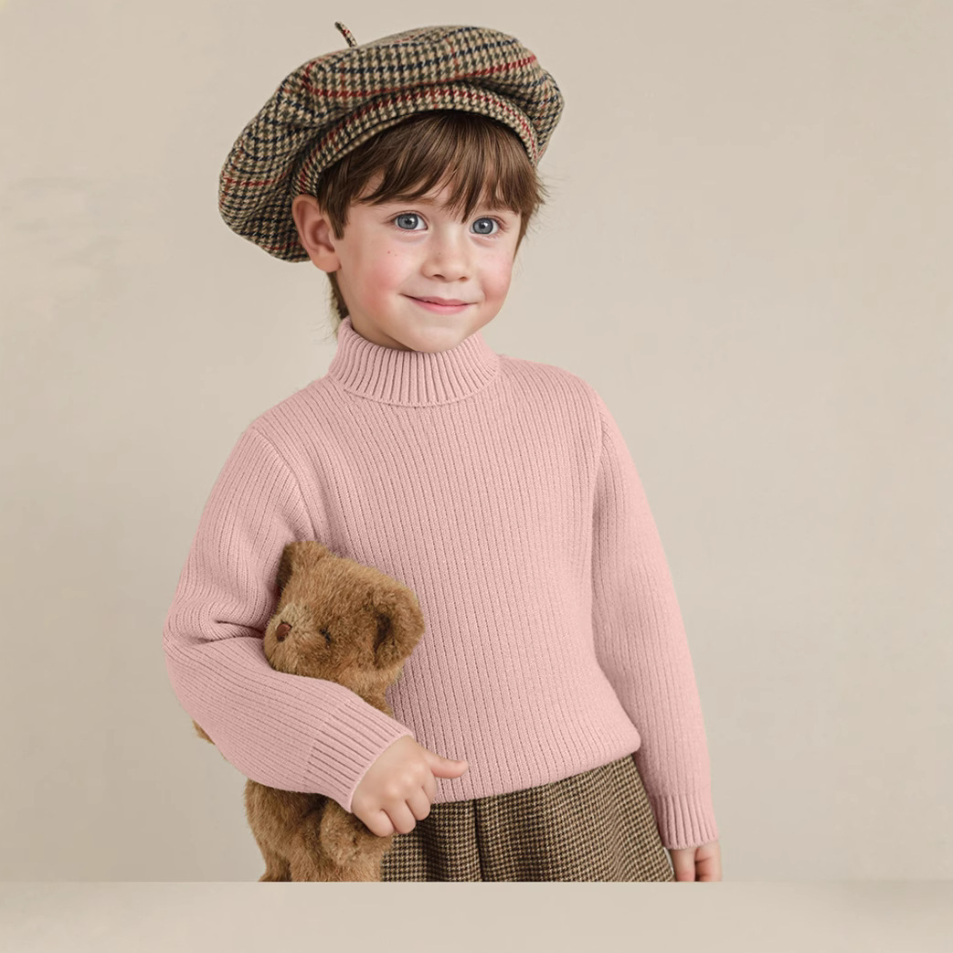 Suéter de invierno y otoño universal para niños engrosado en una camiseta de lana caliente para bebés de punto de fondo elástico de cuello alto para hombres y mujeres