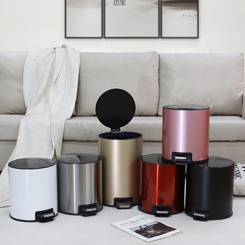 Foot Trash Can Metal Foot-pedal Household Office with Lid Slowdown Living Room Kitchen Bathroom Bedroom Large Size