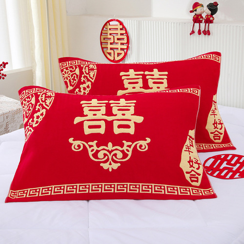 Three-layer gauze wedding pillow cover for home couple pillow cover wedding return gift festive pillow cover with big red word 