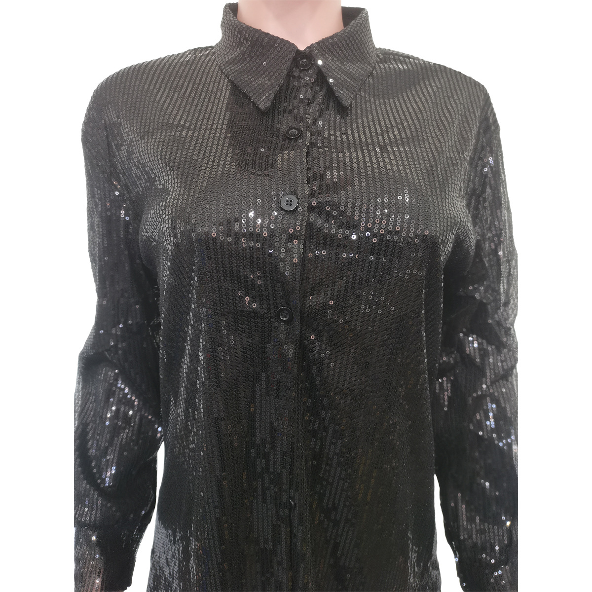 Women Clothing Solid Color Sequ Loose Shirt Dress