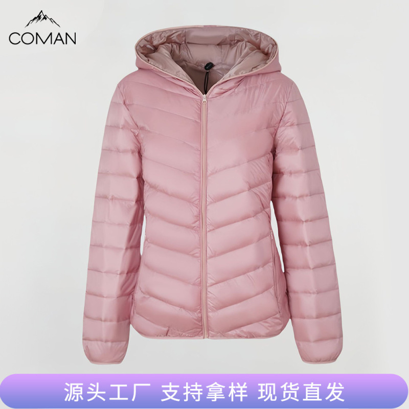 Autumn and Winter Lightweight down Jacket for Women, 90% White Duck Down, Hooded Warm Coat, in Stock Clearance Sale, Wholesale, Dropshipping Available