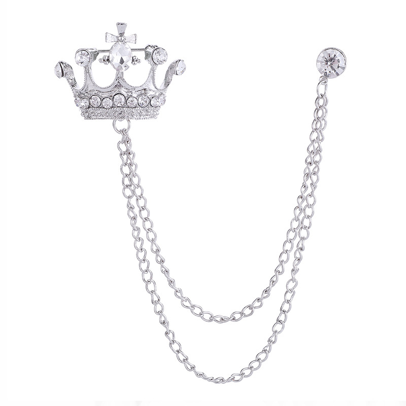 Moda corona alas diamante borla hombres traje broche simple todo partido traje vestido abrigo ramillete accesorios