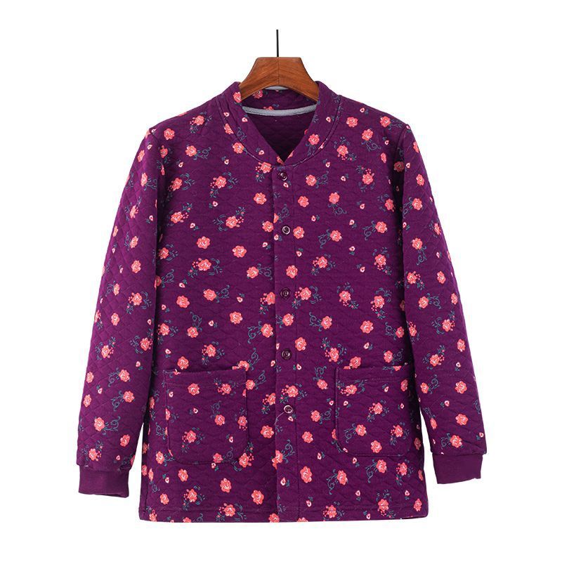 중노인용 여성용 3겹 누비 보온 속옷 세트, 두꺼운 면, 어머니용 가디건, 노인용 가정복