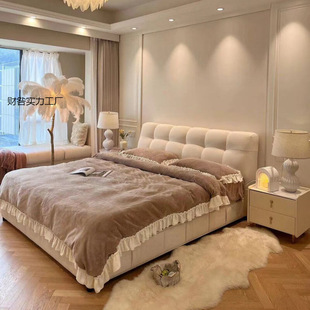 Modern Minimalist Puff Bed Cream Style Ins Style Bedroom Fabric Soft Bag Double Bed Wedding Bed Tatami Storage Bed