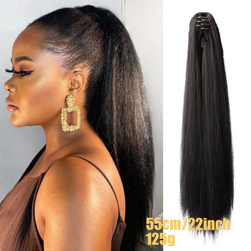 wig female ponytail clip on yakes fluffy natural small clip long straight ponytail_voghion.com