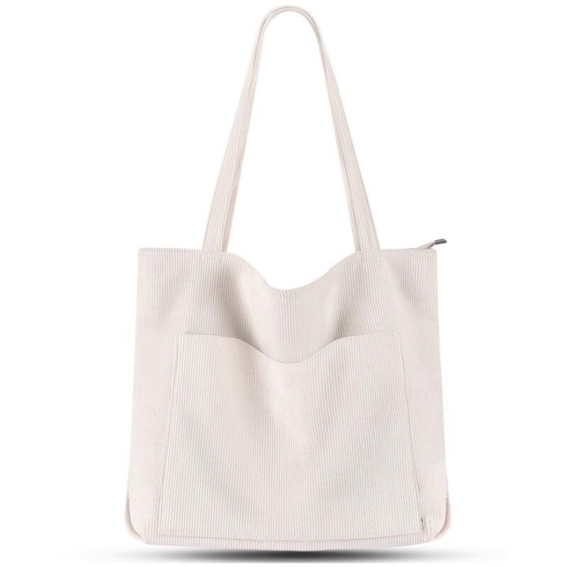 Spot New Corduroy Handbag Women's Large Shoulder Bag with Zipper and Flap Pocket Pantss Suitable for College Work Bags
