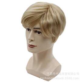 许昌假发全头wigs  男士外贸假发 金色短发化纤机制头套工厂批发