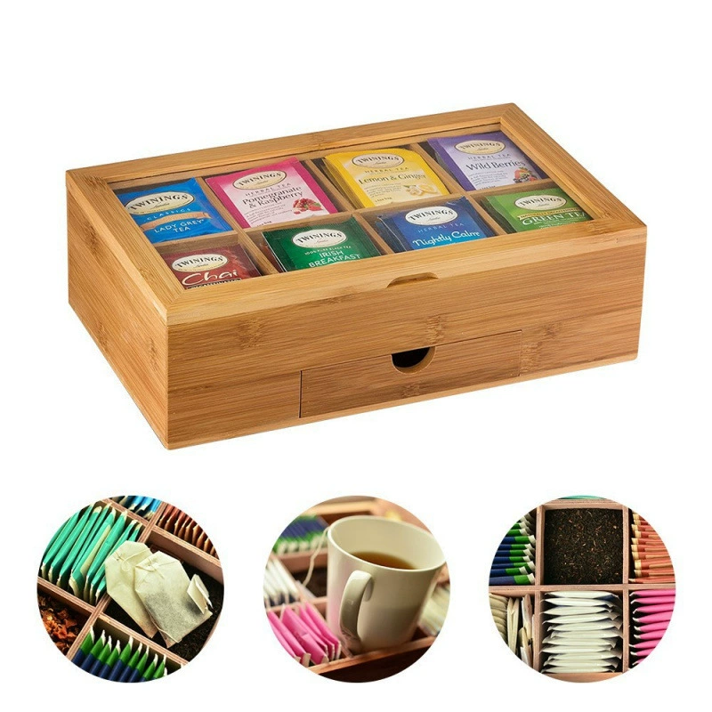 Multifunctional Bamboo Tea Box Storage Organizer Big Size Ho