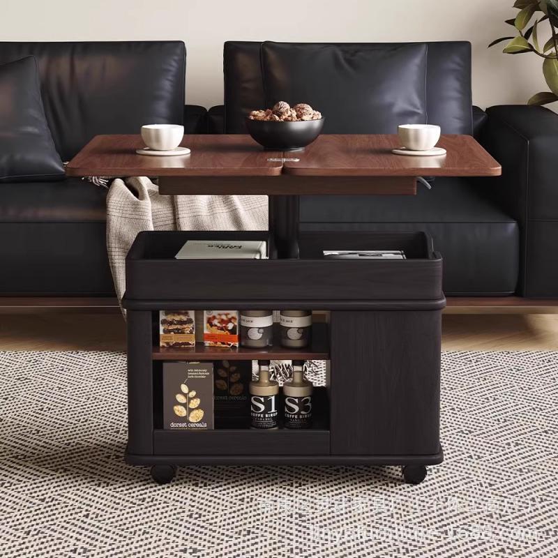 호두나무색 + 블랙 (높이 조절 접이식 테이블) 원목