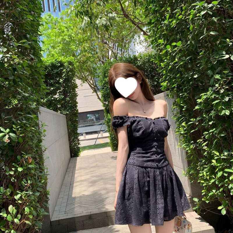 2025夏季新款露肩提花背心吊带连衣裙女夏季修身A字短裙|undefined