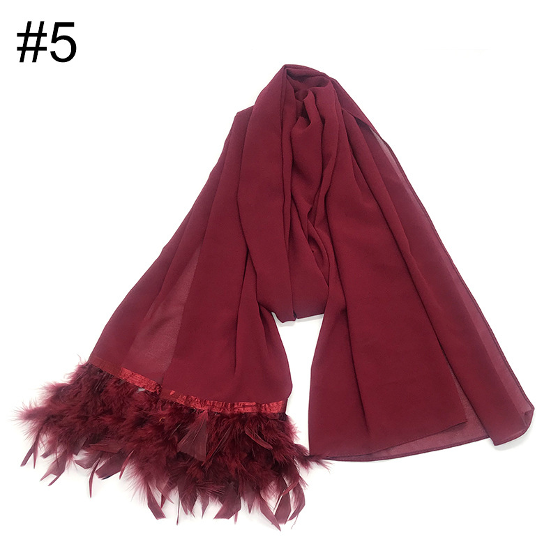 Elegant MH039 Chiffon Scarves with Feather Design, Perfect for Hijab Style10