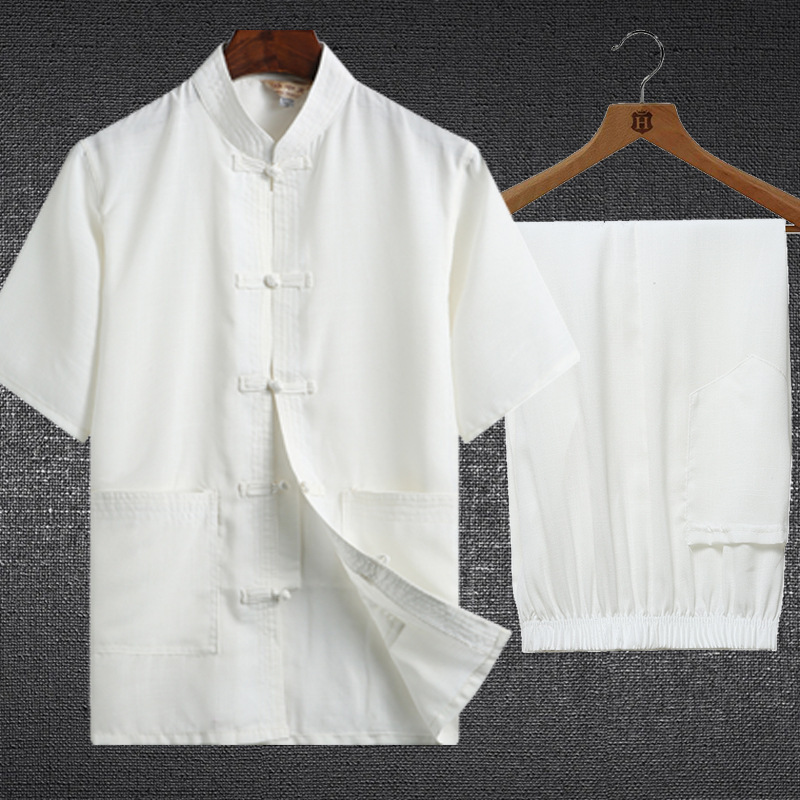 Summer Middle-aged and Elderly Linen Tang Suit Short-sleeved Suit for Men