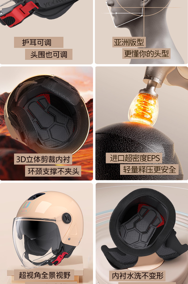 3C Certified Electric Vehicle Helmet with Removable Lining, Adjustable All-Season Windproof Safety Helmet, Motorcycle Half Helmet