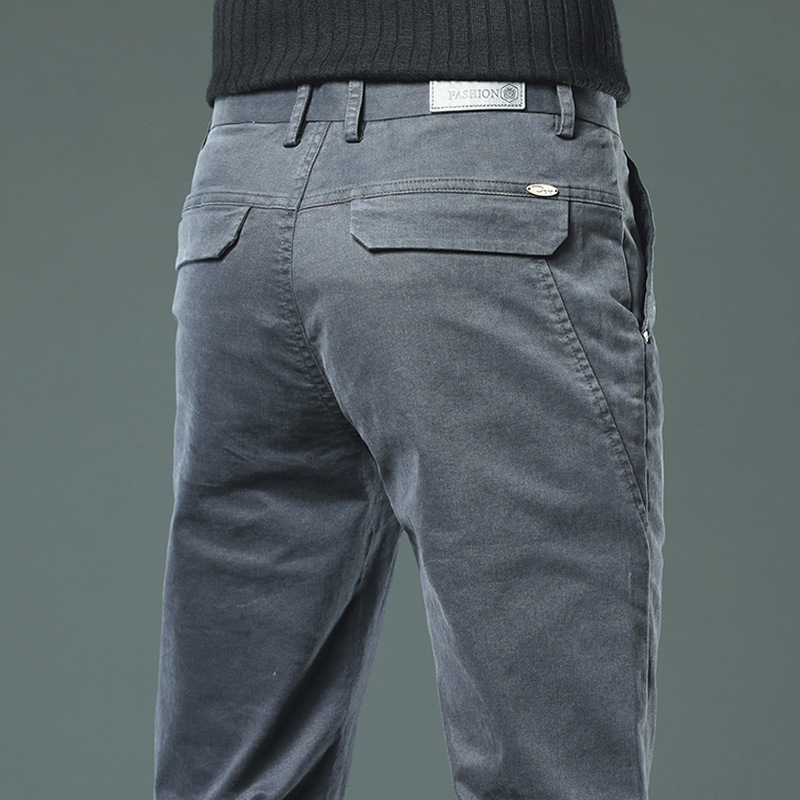 Fleece-Lined Casual Straight-Leg Slim-Fit 2025 New Autumn Business Dress Pants Men's Pure Cotton Gray Long Trousers