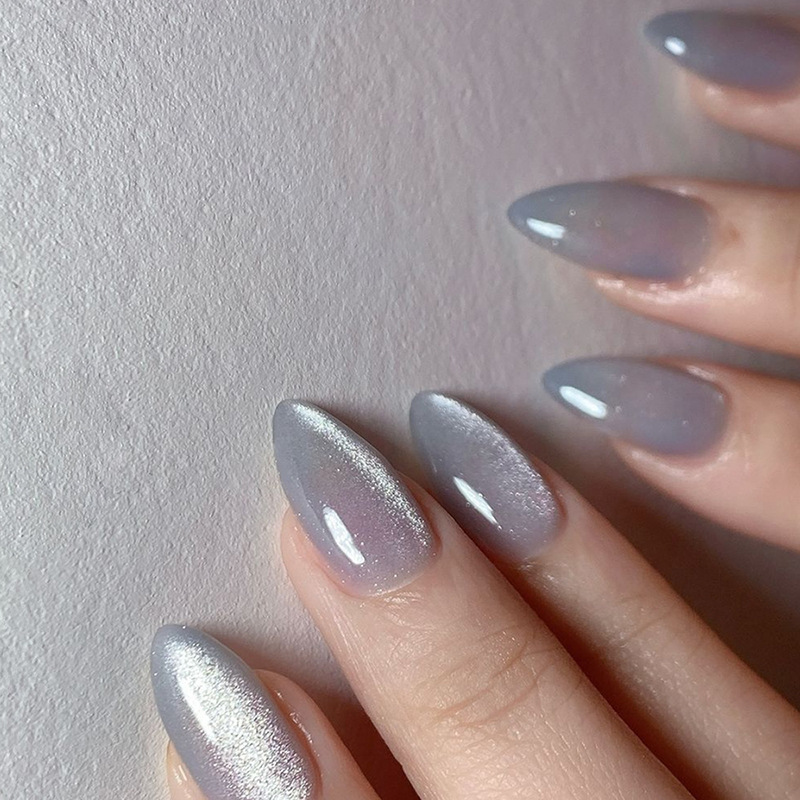 Pure Color cat eye fake nail wear nail nail nail piece almond nail almond nail gray nail piece 30 pieces Pure Color cat eye fake nail wear nail nail nail piece almond nail almond nail gray nail piece 30 pieces