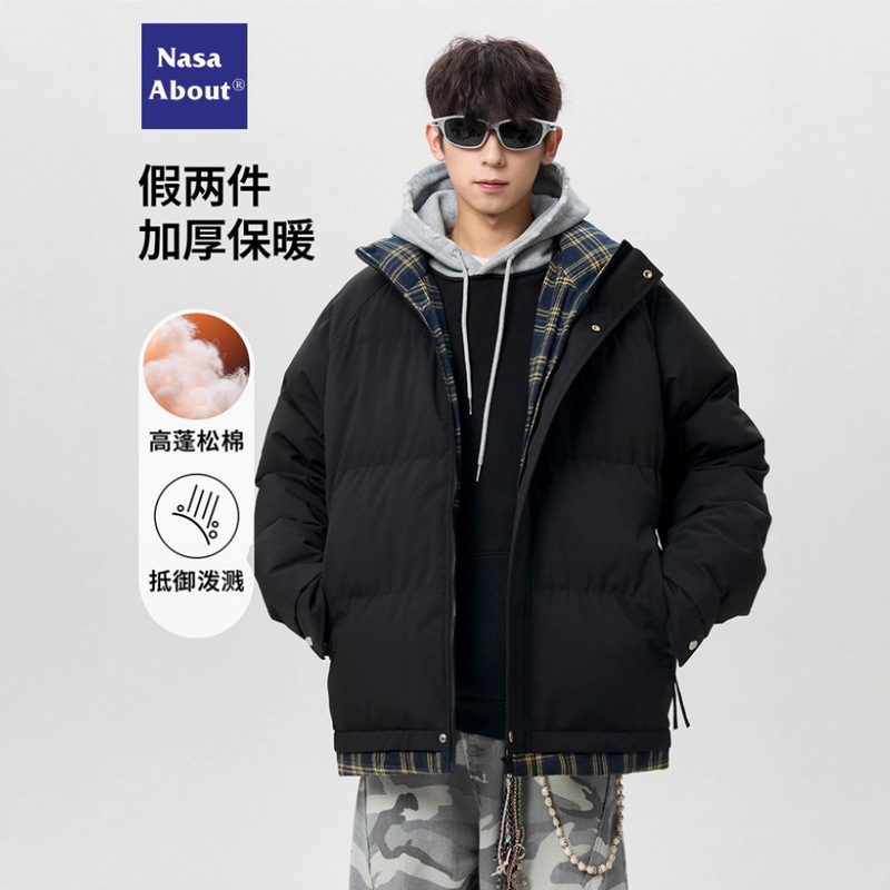 Nasa Thickeneded Warm Cotton Jacket Men's 2025 New Winter down Jacket Trendy Brand Stand-Up Collar Bread Jacket
