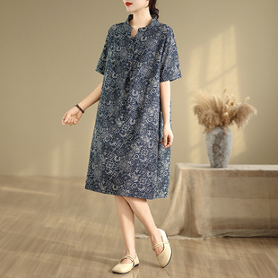 Real Shot of 2025 Summer New Large Size Straight Skirt Slimming Cotton and Linen Dress for Women