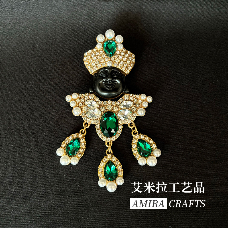 vintage Middle Black Moor Brooch Ancient Egyptian Little Black Brooch Emerald Accessories Temperament Green Pin