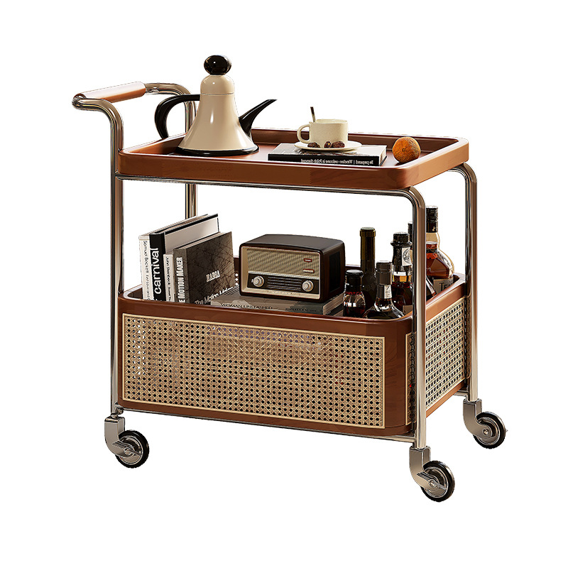 Un pequeño carro de lado móvil, sofá de sala de estar, mesa de té, nuevo estilo medieval, cocina de madera maciza, almacenamiento de estantes, carro de comedor.