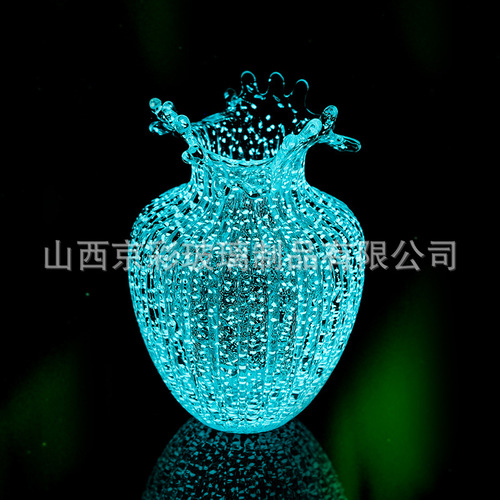 Xiao Qing New Wave Flower Mouth Rural Night Glow Transparent Glass Vase for Dried Flowers, Water-Cultivated Fresh Flowers, Living Room and Bedroom Decoration