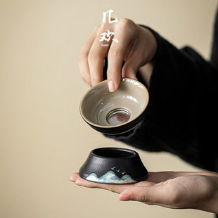 Qiahuan black pottery Qingshan flying bird tea set household tea strainer high-end light luxury kung fu tea ceremony accessories Chinese tea making supplies