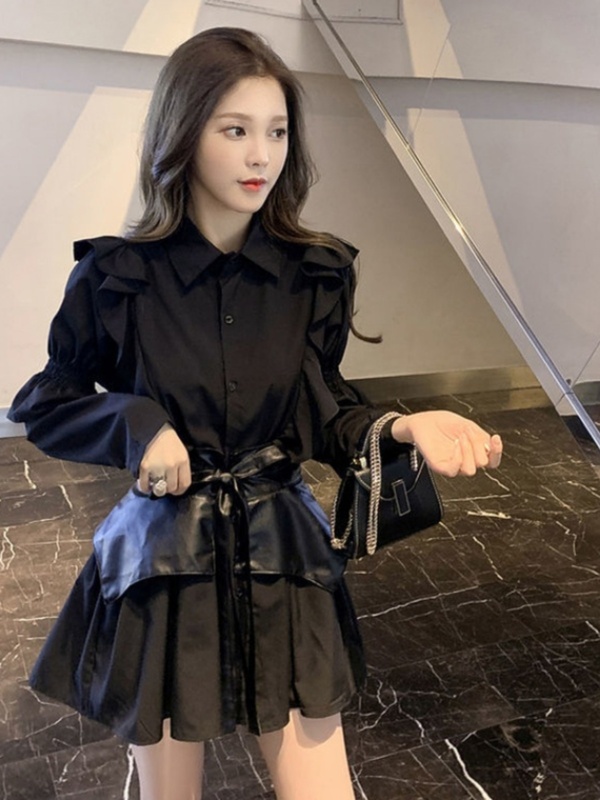 秋季新款洋气减龄炸街连衣裙套装女设计感衬衫收腰裙子气质两件套|undefined