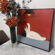 北欧轻奢客厅玄关装饰画可爱卡通小狗红色儿童房背景墙壁方型挂画