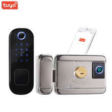 双面指纹牛头锁涂鸦wifi不锈钢户外庭院大铁门刷卡密码TUYA智能锁