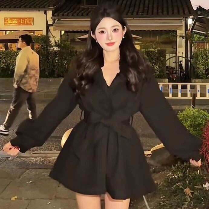 Foreign Trade Wholesale New Style Hooded Woolen Coat for Women, Autumn and Winter Design with Tie Waist, Unique and Elegant Woolen Overcoat