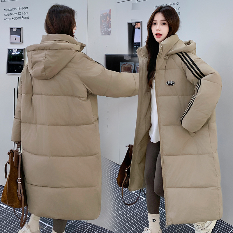 2024 nuevo invierno coreano suelto medio largo plumón chaqueta de algodón mujer gruesa ropa de algodón sobre rodillas ropa de pan