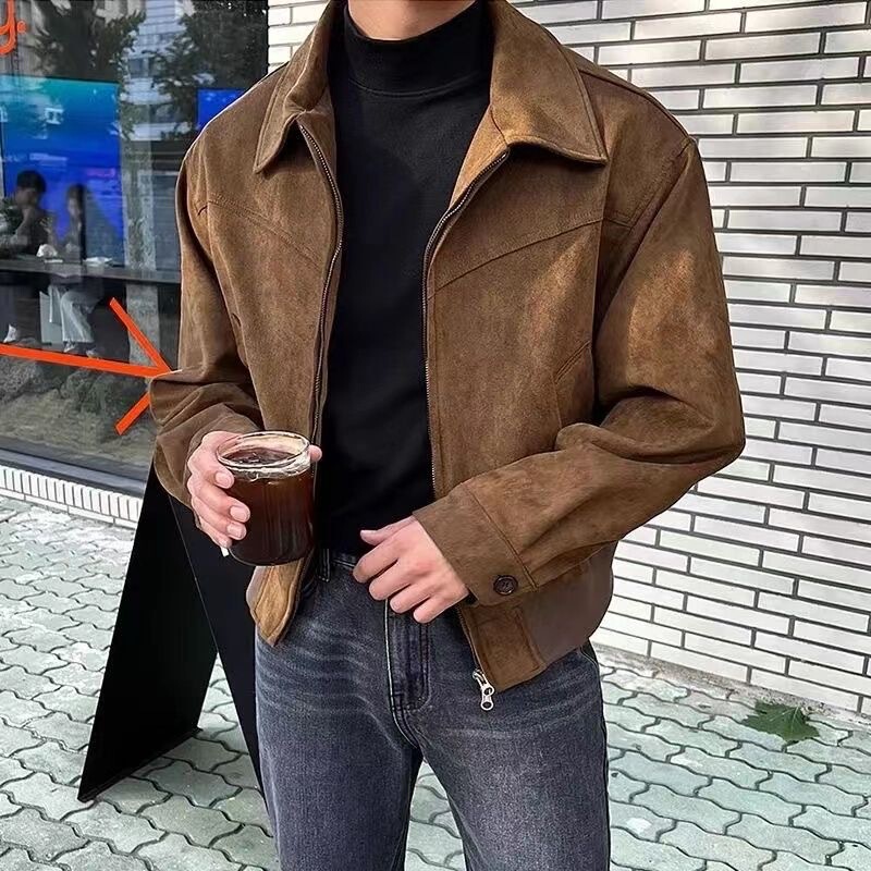 High-End American Retro Style Suede Jacket for Men, Spring and Autumn Short Flight Jacket from the Source Manufacturer High-End American Retro Style Suede Jacket for Men, Spring and Autumn Short Flight Jacket from the Source Manufacturer