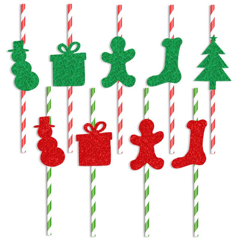 Nuevos productos transfronterizos suministros de decoración de Navidad fiesta pajita tarjeta de inserción de pan de jengibre calcetines de hombre pajita decoración de complementos