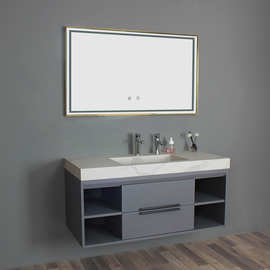 简约卫浴岩板一体盆实木浴室柜组合洗脸池卫生间洗手洗漱台盆定