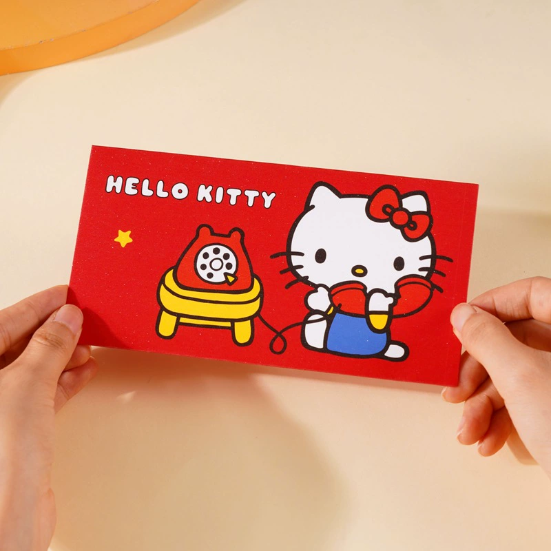 Подарочные конверты на новый год Hello Kitty Серия красные, новые креативные мультяшные красные конверты для весны фестиваля, подлинные KT, 3 штуки