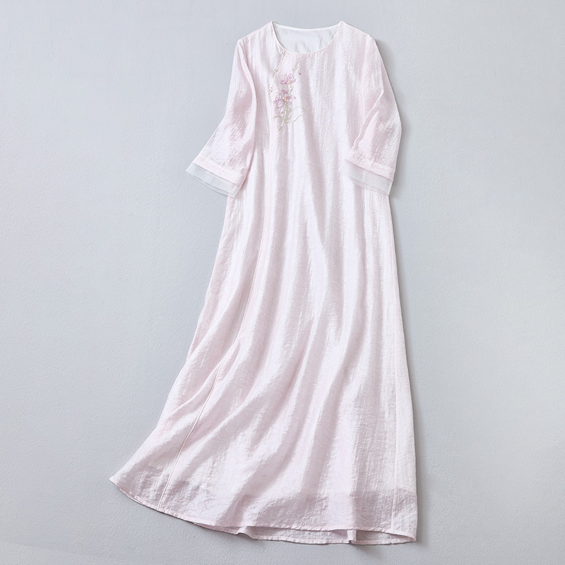 Chantefleur 2026 Summer New Tencel Jacquard Round Neck Hanfu Improved Chinese Style Tea Dress Long Loose Dress Chantefleur 2026 Summer New Tencel Jacquard Round Neck Hanfu Improved Chinese Style Tea Dress Long Loose Dress