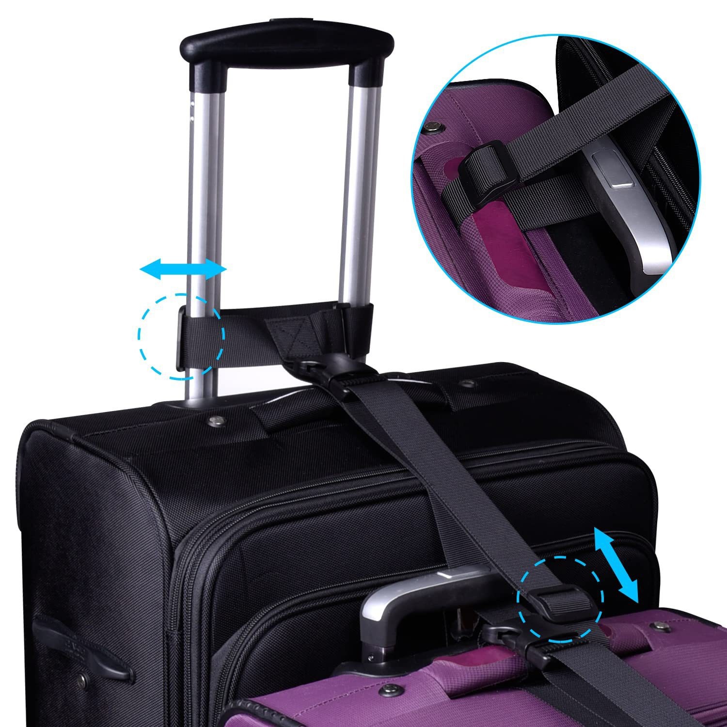 Adjustable luggage straps for connecting multiple suitcases, luggage straps for bundling multiple suitcases together