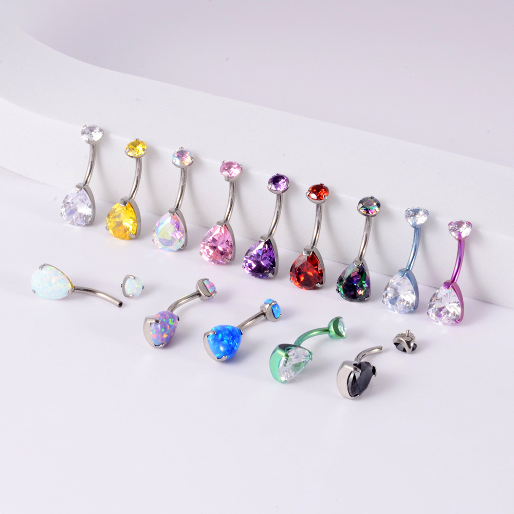 Fashion Water Droplets Titanium Inlay Zircon Unisex Belly Ring 1 Piece display picture 2