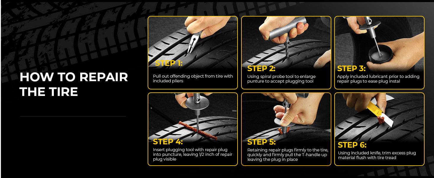 Tire Repair Tool Kit with Iron Handle, 15 Pcs
