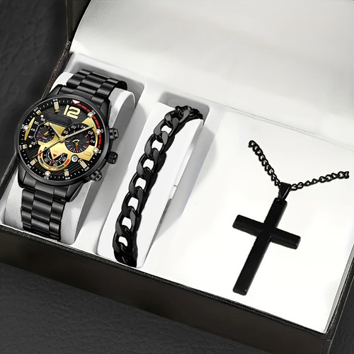 Cross-border TEMU set of hollow non-mechanical watches for men's business wrist watches accessories watch multi-piece set