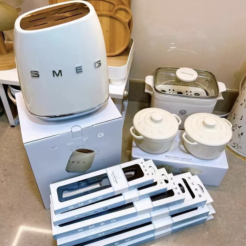 Sicily (12 Colors) Sm-Eg Smeg Cream-Colored Kitchen Knife Set Retro Stainless Steel Knife Holder-